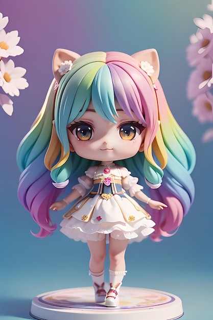 Adorable linda muñeca chibi 3d con paleta de colores