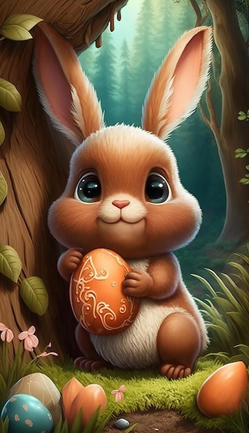 Adorable y lindo conejito de Pascua, AI generativo.