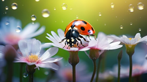 Adorable mariquita en la flor