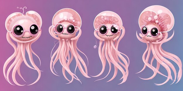 Foto adorable medusa estilizada una colección de personajes alienígenas de dibujos animados