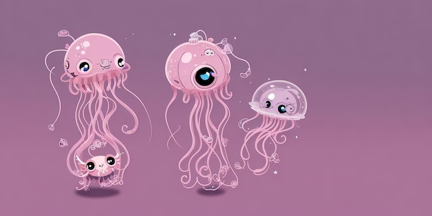 Foto adorable medusa estilizada una colección de personajes alienígenas de dibujos animados