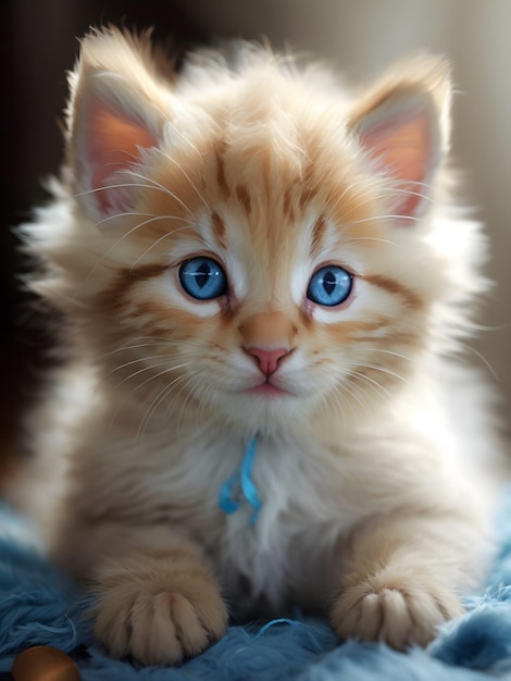 Adorable mirada lindo gatito con ojos azules y pelaje esponjoso