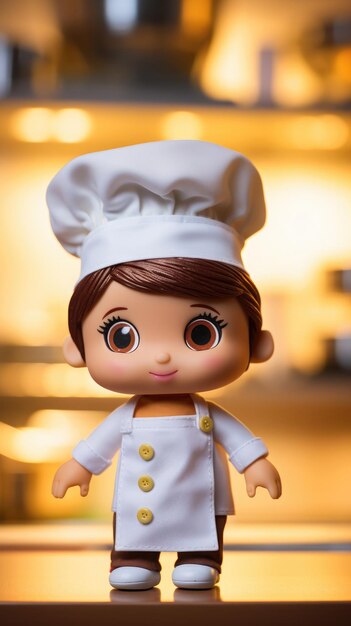 Foto una adorable muñeca de chef con un sombrero de chef y un delantal generative ai