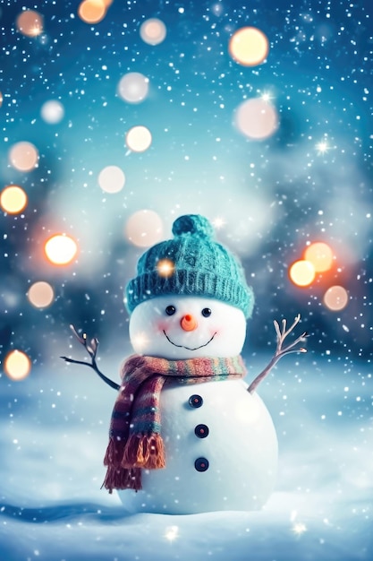 Adorable muñeco de nieve en IA generativa Bokeh Wonderland