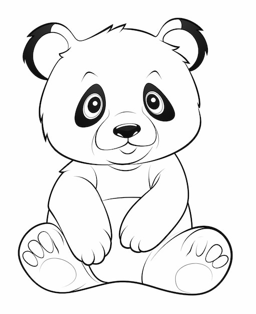 Adorable Panda para colorear Fun Kids Página para colorear en estilo de dibujos animados líneas en negrita