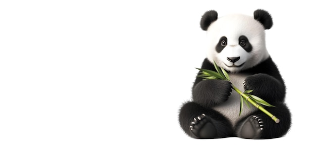 Adorable panda comiendo bambú aislado en blanco