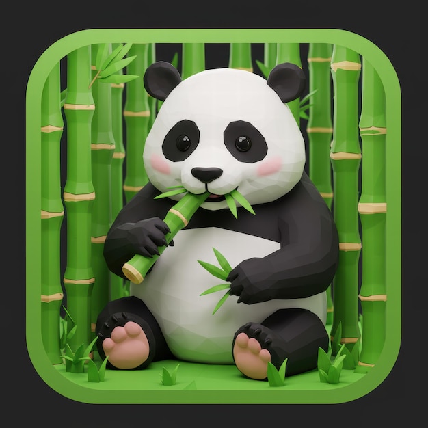 El adorable panda comiendo bambú