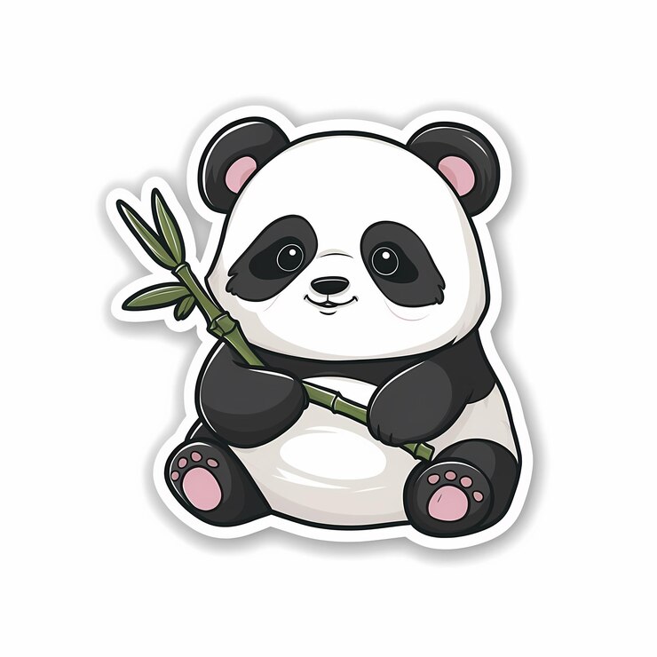 Foto el adorable panda de dibujos animados con el bambú