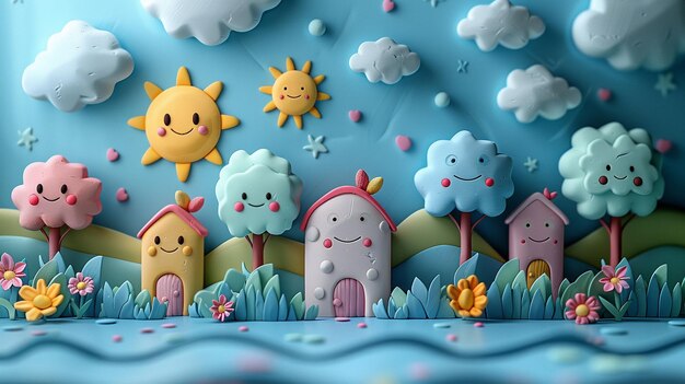 Adorable papel pintado de fondo Kawaii en 3D