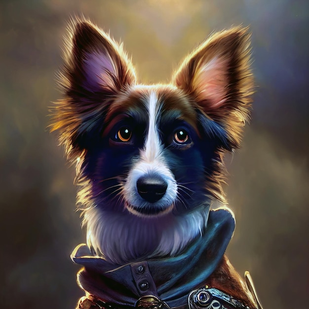 Adorable pequeño cachorro border collie como aventurero de dibujos animados