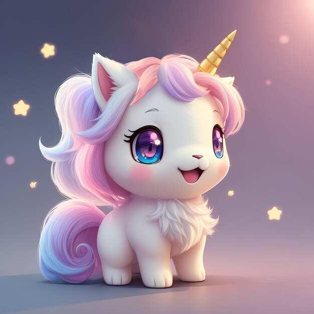 Adorable pequeño unicornio en 3D