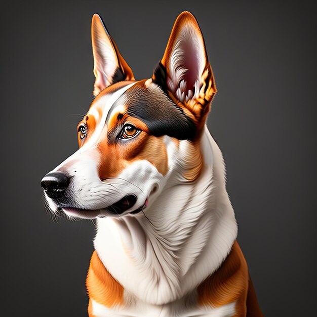 Adorable perro Basenji sobre fondo oscuro Lindo retrato de perro Arte digital
