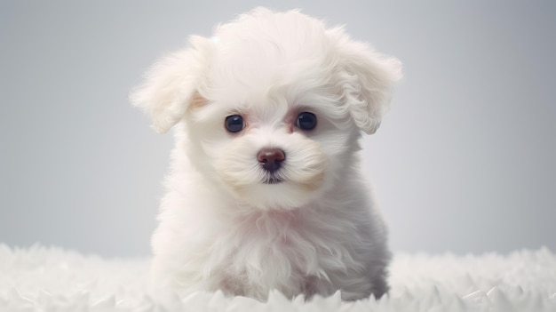 Adorable perro Bichon Frise sobre fondo blanco generado por IA