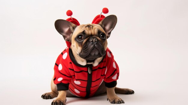 Foto adorable perro bulldog francés con vestido de navidad