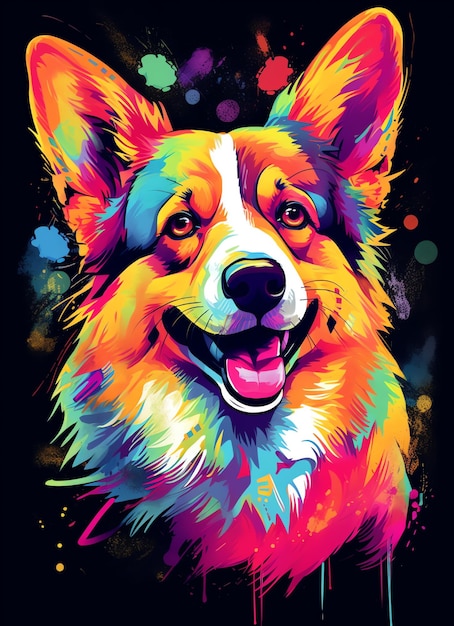 Adorable perro corgi está sonriendo divertido lindo corgi con flores y globos y pastel