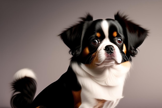 Adorable perro japonés Chin en fondo oscuro Retrato de perro lindo Arte digital