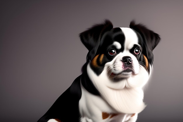 Adorable perro japonés Chin en fondo oscuro Retrato de perro lindo Arte digital