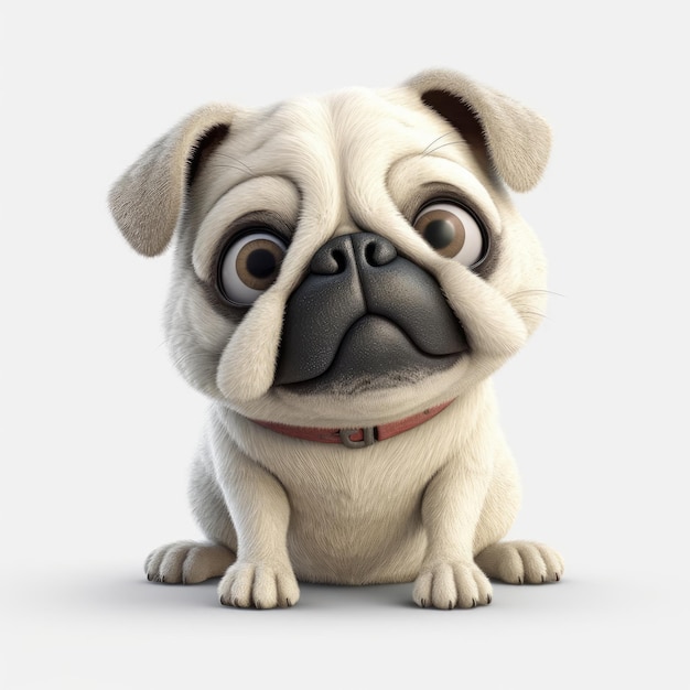 Adorable perro Pug estilo Pixar con grandes ojos felices