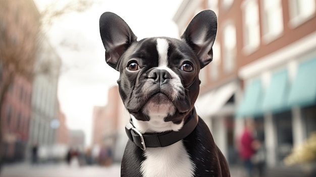 Adorable perro terrier de Boston en fondo blanco generado por la IA