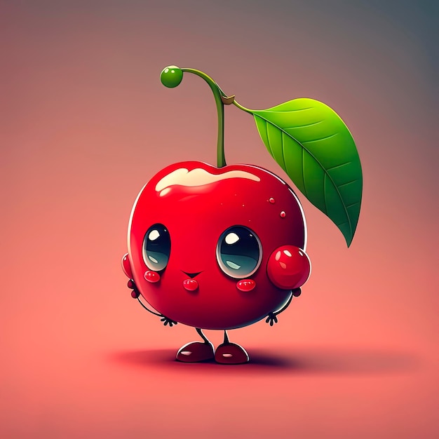 Foto adorable personaje animado de cereza