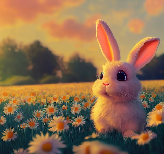 Adorable personaje de conejo en una encantadora ilustración AIGenerated