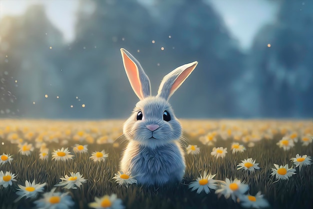 Adorable personaje de conejo en una encantadora ilustración AIGenerated