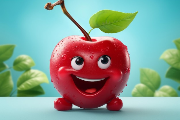 Adorable personaje divertido de cereza Arte de fruta sonriente Generar Ai