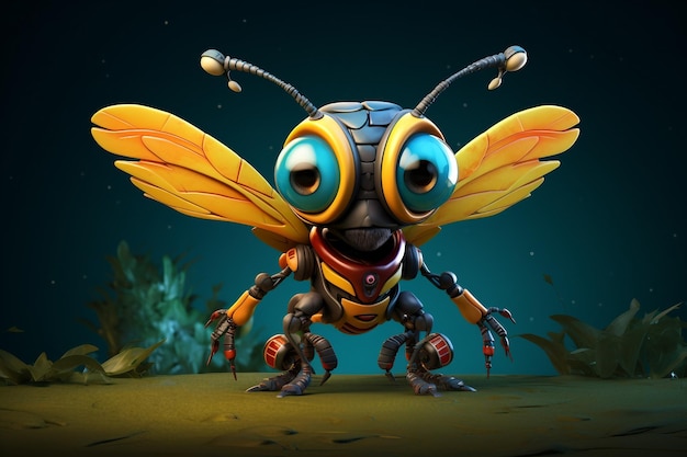 Adorable personaje de insecto de dibujos animados en 3D