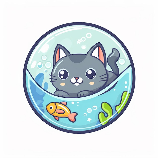 Adorable pez gato e ilustración para la dulzura lindas representaciones de gatos y peces añadiendo encanto y