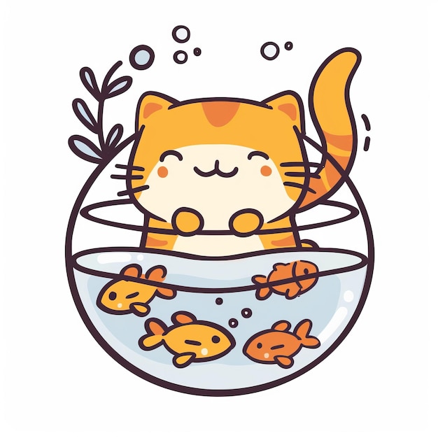 Adorable pez gato e ilustración para la dulzura lindas representaciones de gatos y peces añadiendo encanto y