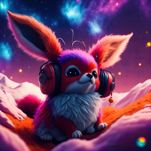 Adorable pintura animal furry inspiración de Pokémon con el entorno de la galaxia