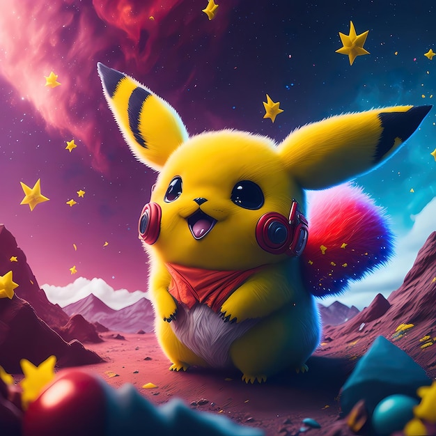 Adorable pintura animal furry inspiración de Pokémon con el entorno de la galaxia