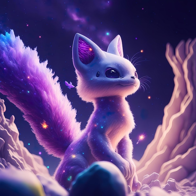 Adorable pintura animal furry inspiración de Pokémon con el entorno de la galaxia
