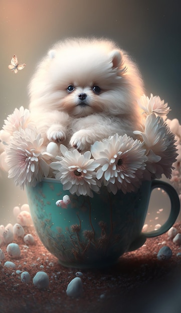 Adorable Puppy in a Teacup KI generative