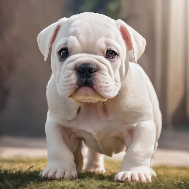 Adorable retrato de un cachorro de bulldog blanco