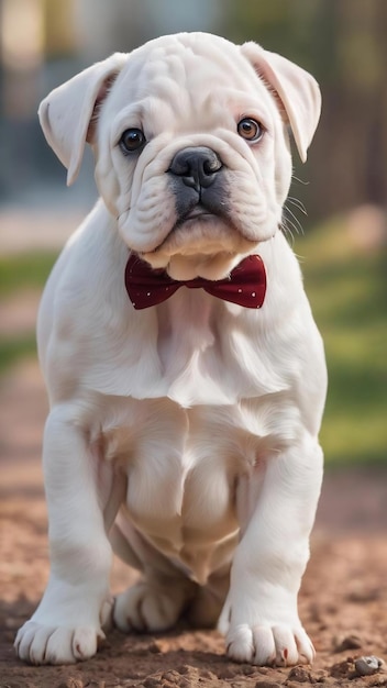 Adorable retrato de un cachorro de bulldog blanco