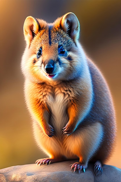 Adorable retrato de Quokka Lindo mamífero roedor de la vida silvestre australiana ardilla peluda y esponjosa