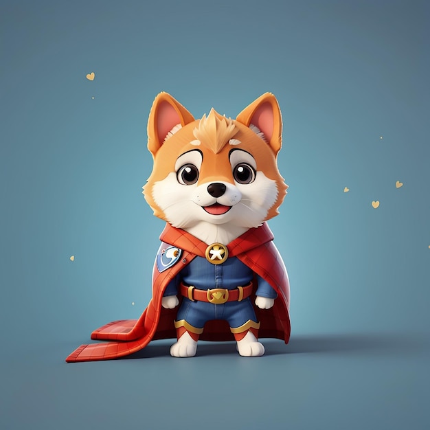 El adorable superhéroe perro Shiba Inu en la ilustración de dibujos animados