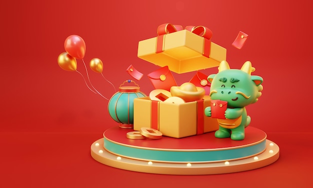El adorable telón de fondo del dragón CNY en 3D