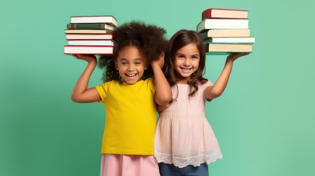 adorables chicas afroamericanas sosteniendo libros de regreso a la escuela