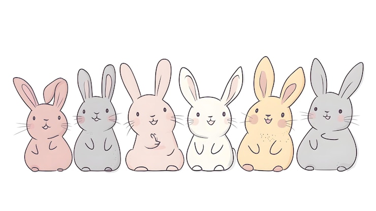 Foto adorables conejitos de colores pastel sentados en fila