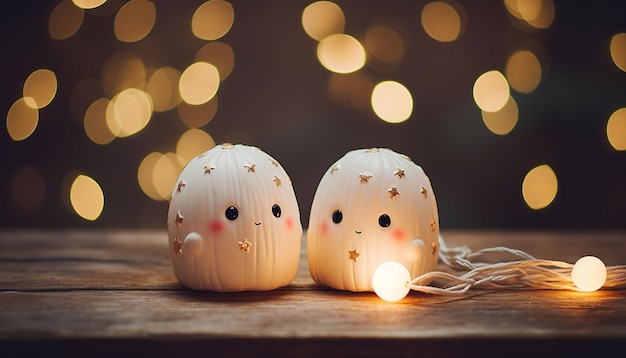 adorables decoraciones navideñas y luces bokeh