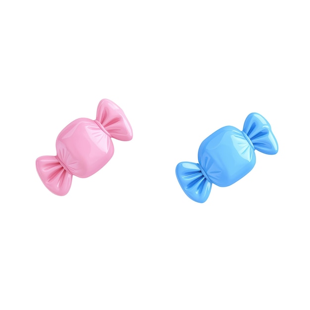 Adorables dulces envueltos en envases rosados y azules sobre un fondo blanco