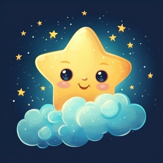 Adorables ilustraciones de dibujos animados Kawaii de Baby Moons de nubes felices y sueños estrellados