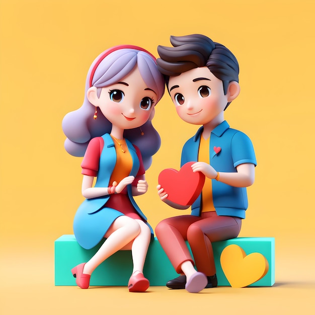 Adorables ilustraciones de pareja en 3D