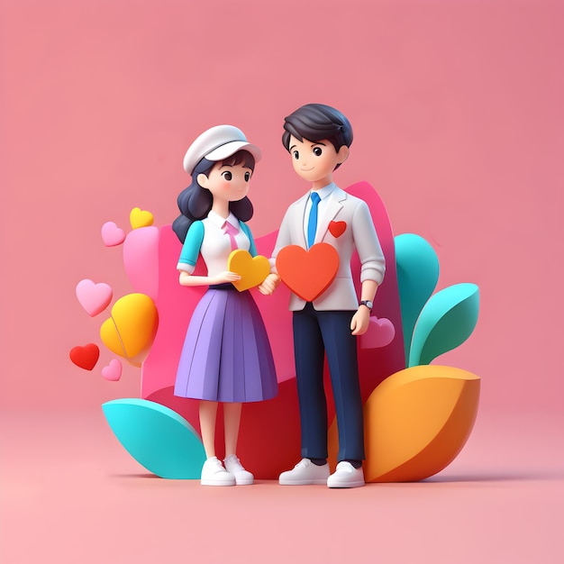 Adorables ilustraciones de pareja en 3D