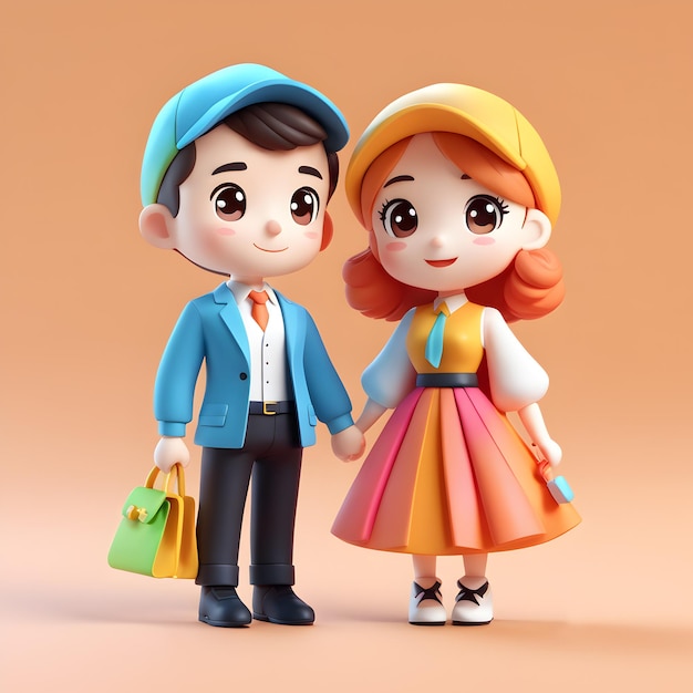 Adorables ilustraciones de pareja en 3D