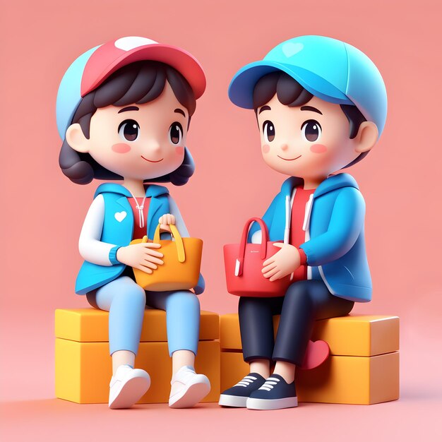 Adorables ilustraciones de pareja en 3D