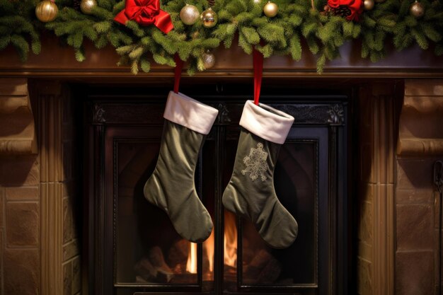 Foto adorables medias navideñas cuelgan en anticipación simbolizando la alegría y el calor de la próxima temporada navideña