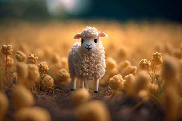 Adorables ovejas en un maizal dorado durante el verano tardío